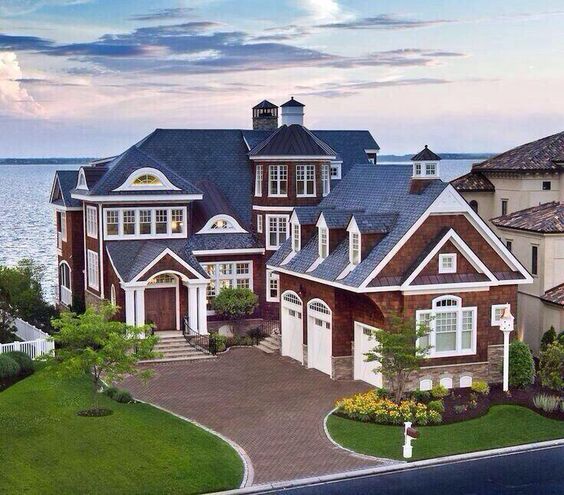Blue roof and brown house