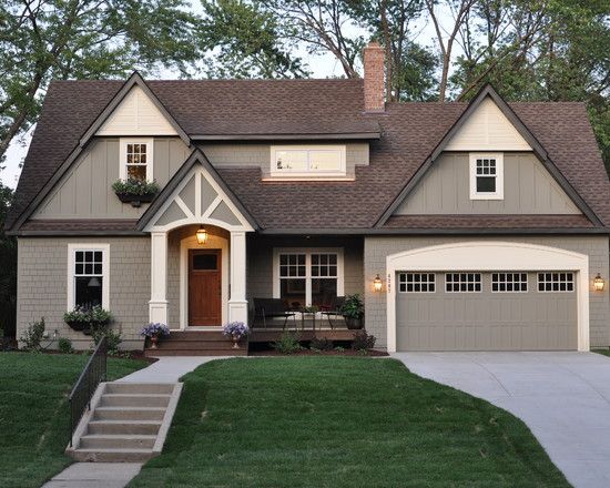 grey house colors with brown roof