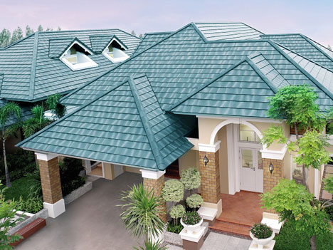 brick and Green Roof Color combination 