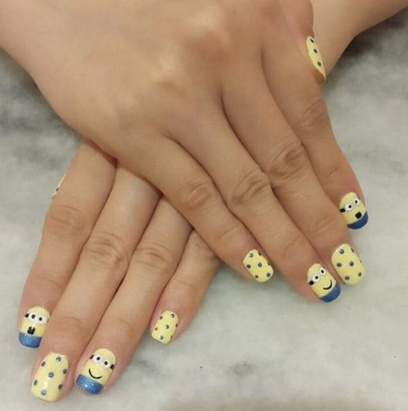 minion nail and polka dot