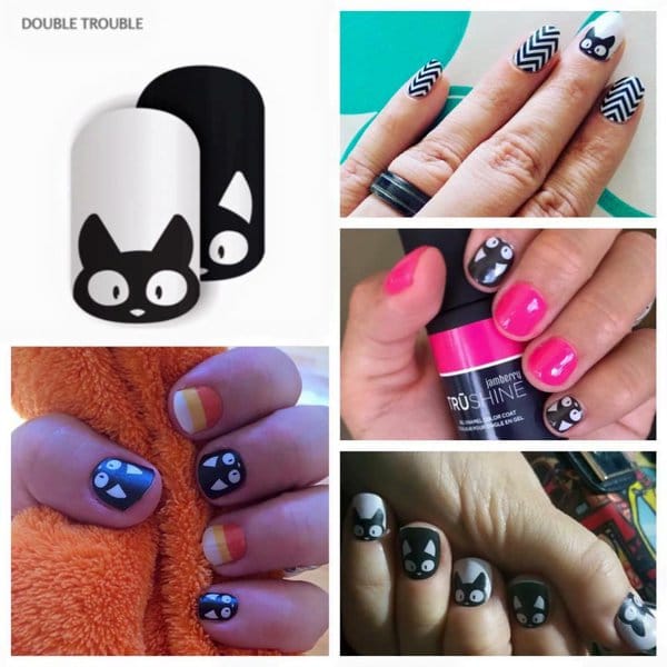 Black cat face nails