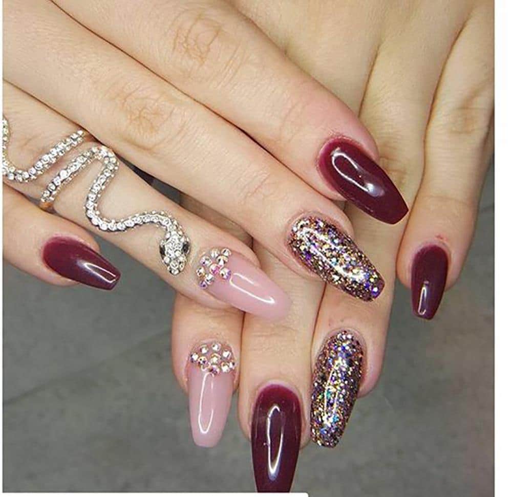stiletto nails red with glitter