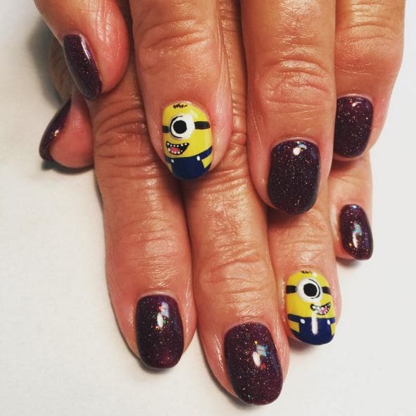 black and minion art nail