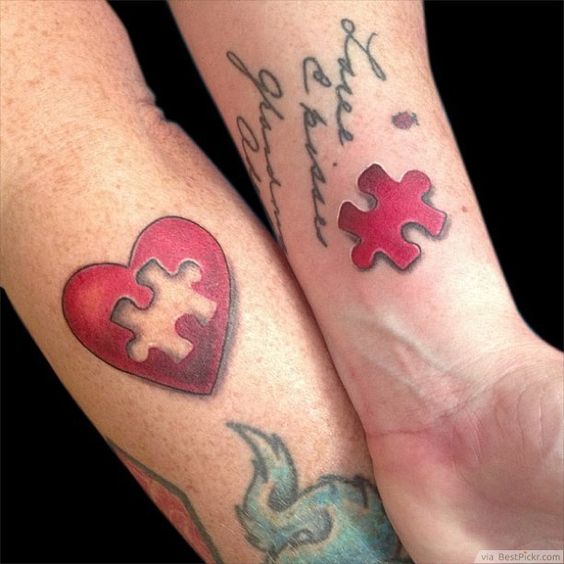 Cute Red Puzzle Couple Tattoo