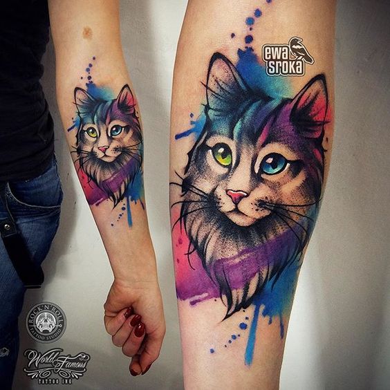 colorful cat tattoo