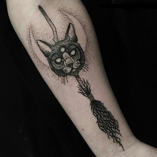 Cat Tattoo with Witches
