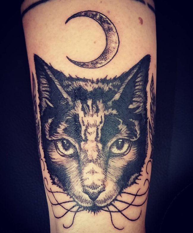 Cat and Moon Tattoo