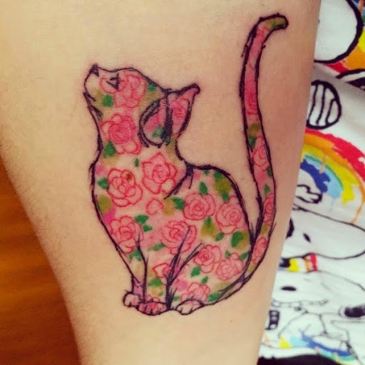Floral Cat Tattoo