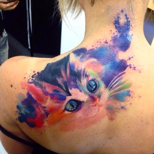 Water Color Cat Tattoo 