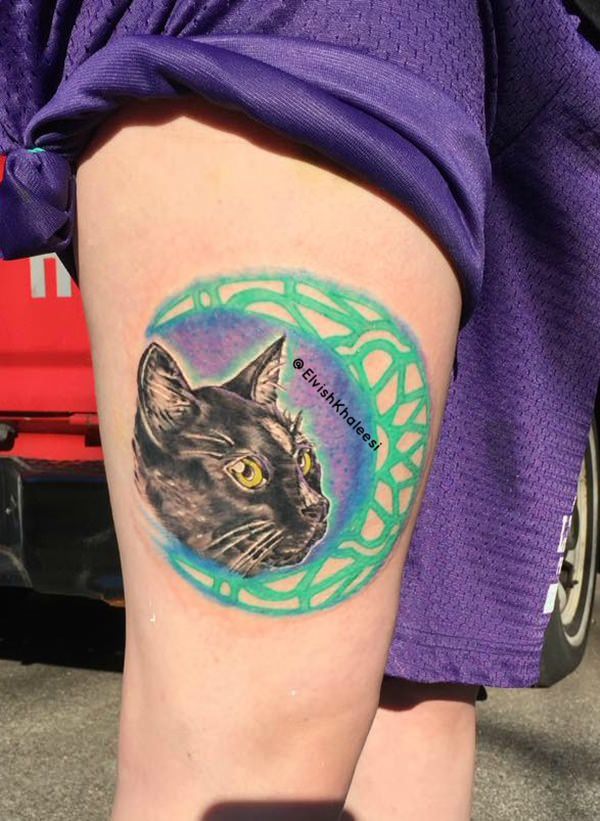Cat Sitting On Moon Tattoo