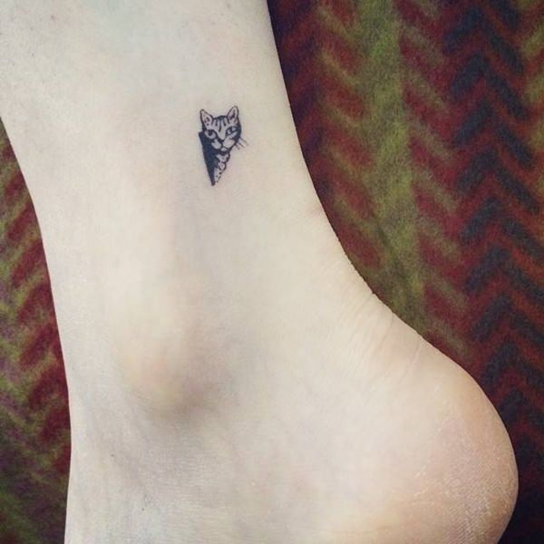 Tiny Cat Ankle Tattoo