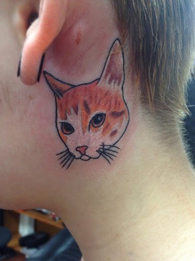 Small Cat back ear Tattoo