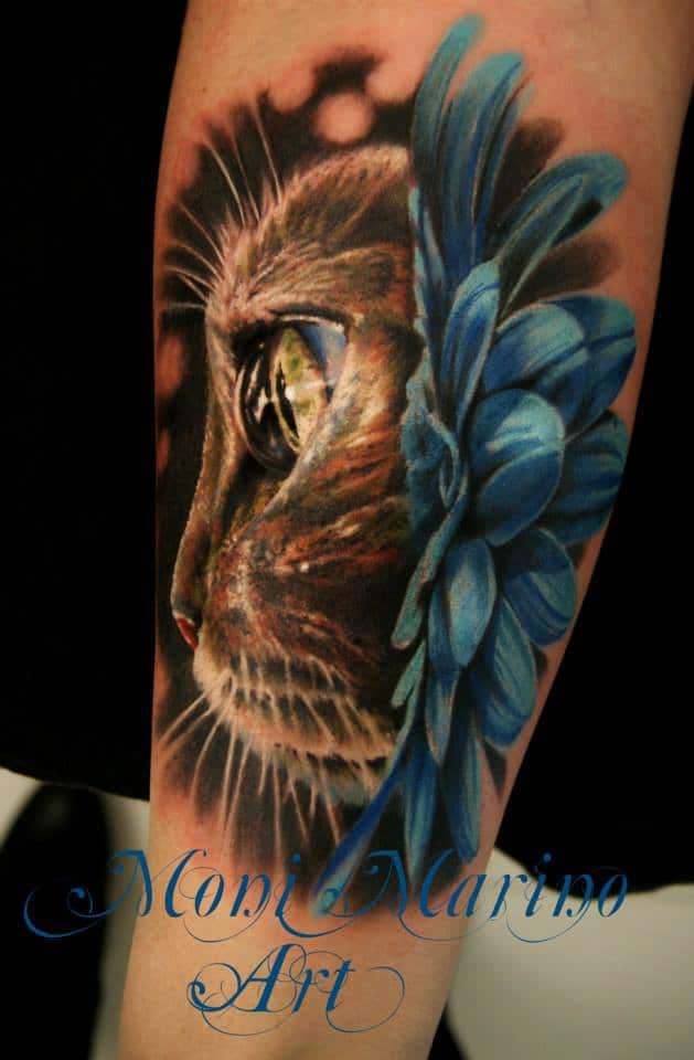 cat tattoos with flowers