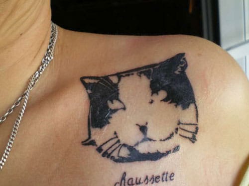 Black and White Cat Head Tattoo