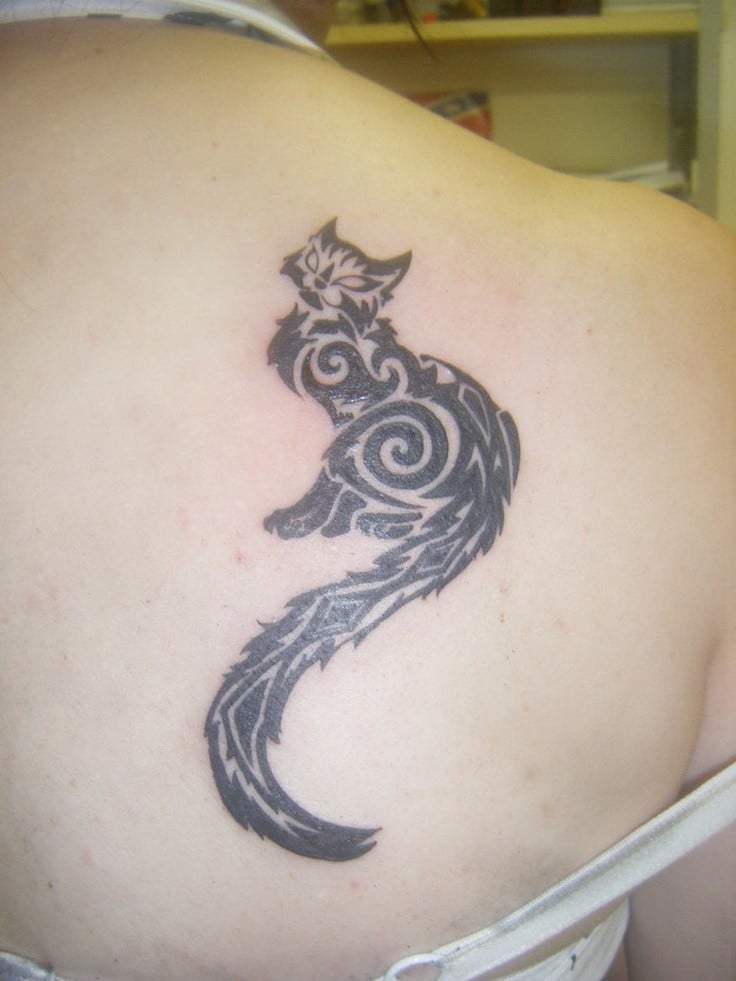 Sitting Cat Tribal Tattoo