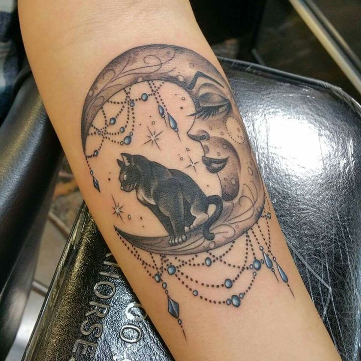 cat and moon tattoo