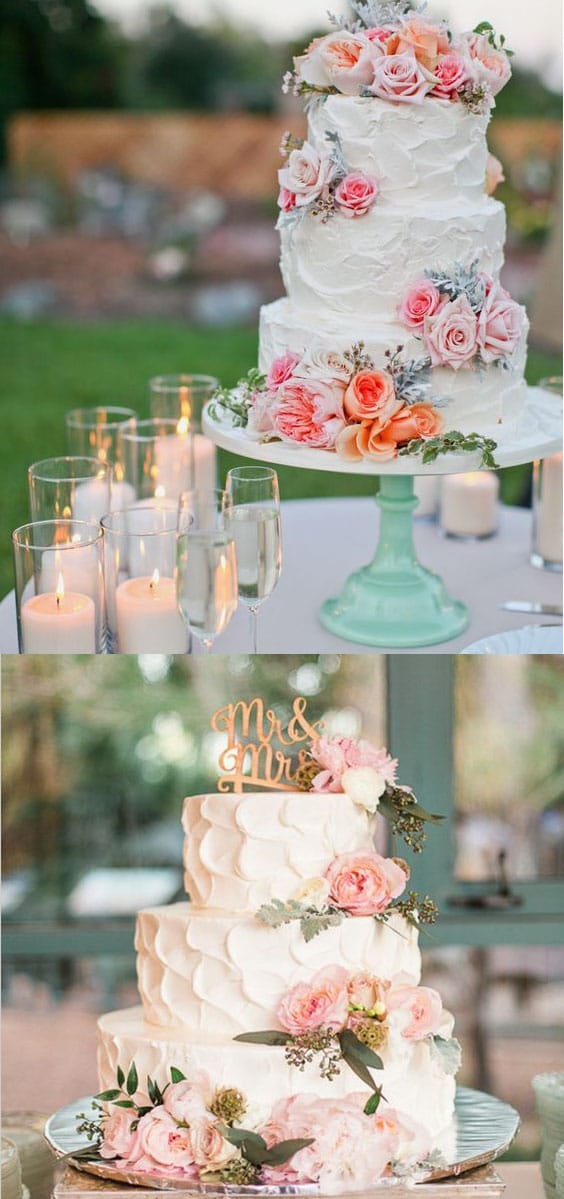 Wedding cake trend pink floral anniversary cake idea