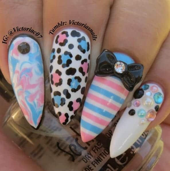 Cotton Candy Nails with Diamonds