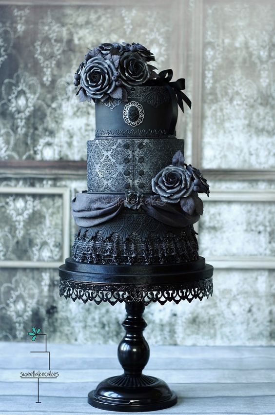 Black lace Wedding Cake