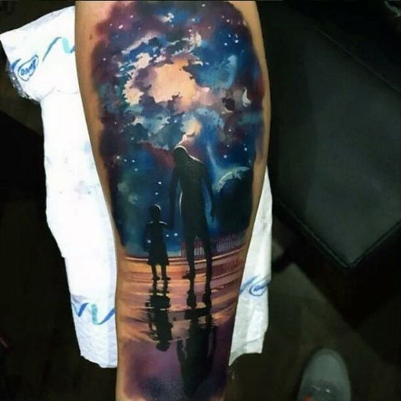 Father son Tattoo with color ink
