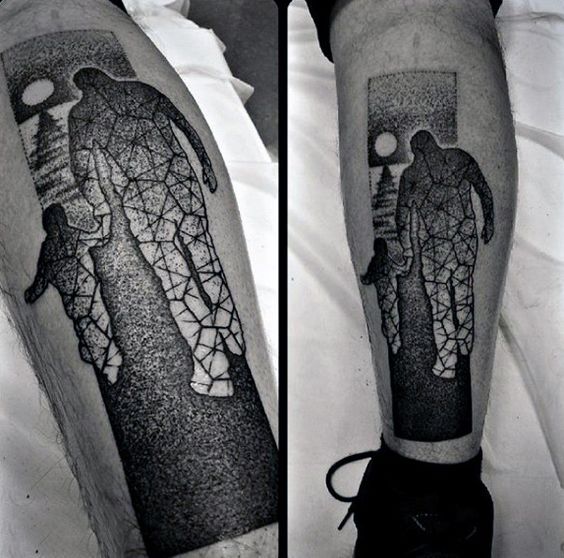 Father Son Silhouette Tattoo on leg