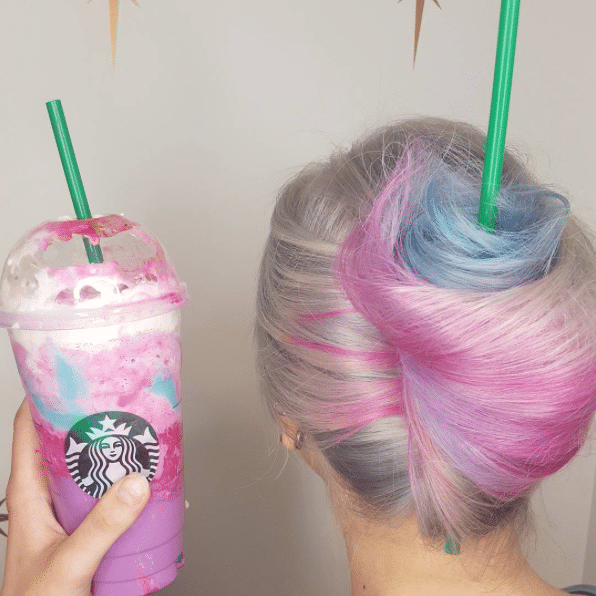 Unicorn Frappucino Hair Color with blue highlight