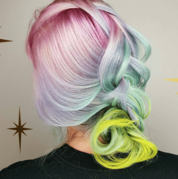 loose braid with rainbow hair color