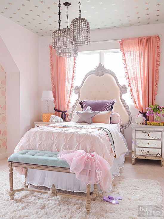 Girl Bedroom with Nice Ceiling lamp