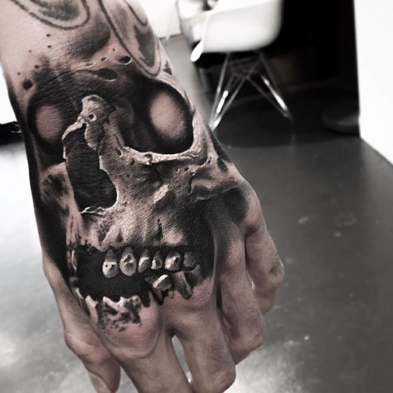 Skull tattoo on hand