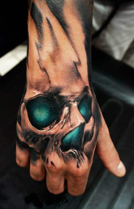 3D skull tattoo on hand