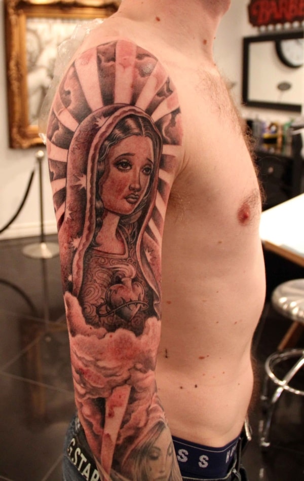  virgin mary forearm tattoo