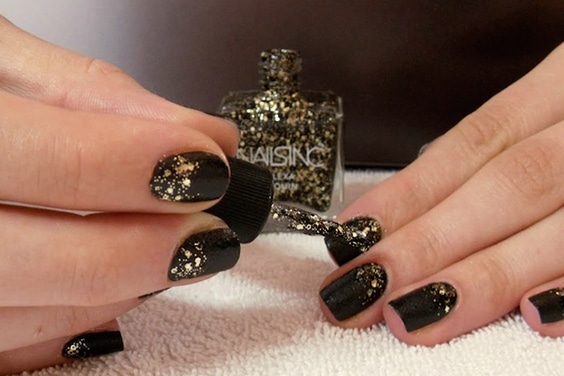 Glitter and Black Nail Art