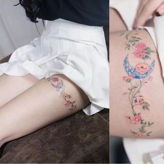 Floral Vines Thigh Tattoo Wrap Around