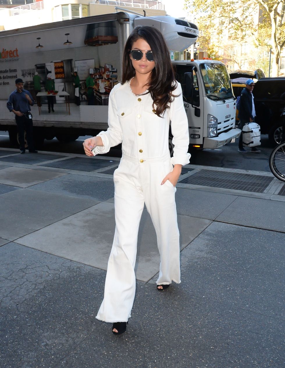 Selena gomez white denim