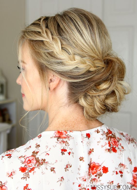 Long Hairstyles for Older Women:Braided Low Bun