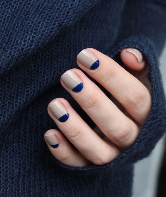 Minimalist Nail Art Ideas two tone Half-moon nail