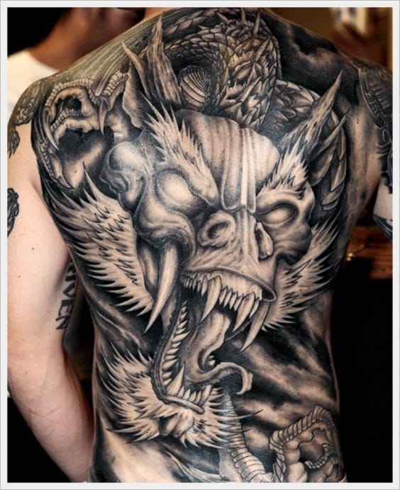 Full-scale dragon tattoo on back's men