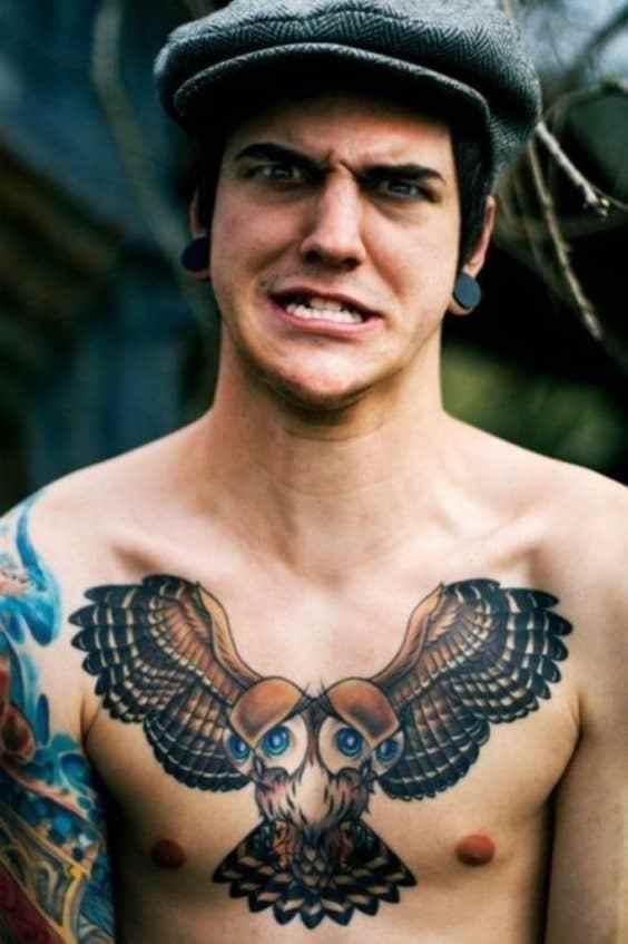 chest tattoos for men - Owls Tattoo