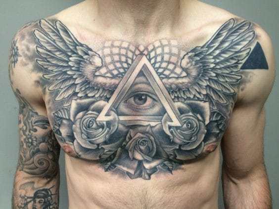 The eye of evil chest tattoos for men
