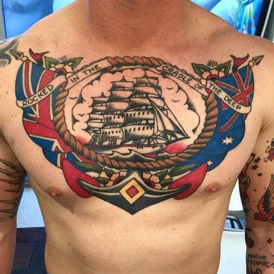 chest tattoos for men - anchor tattoo