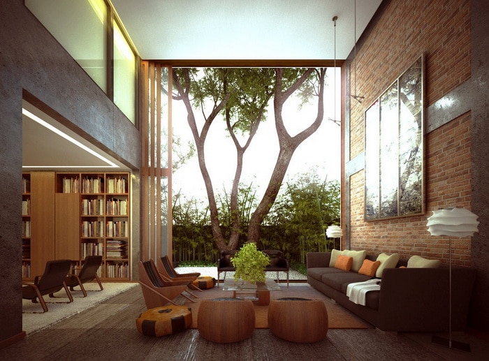 double hight living room with large window