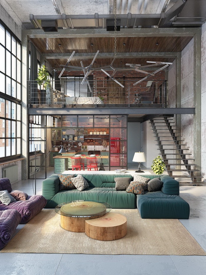 Industrial Style Double Height Living Room