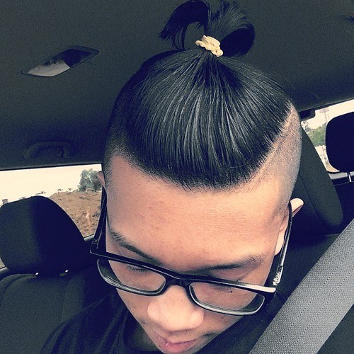 Asian men's hairstyle Top Ponytail with Shaved Sides