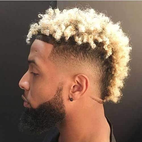 White Honey Curly Fauxhawk Men Hairstyle