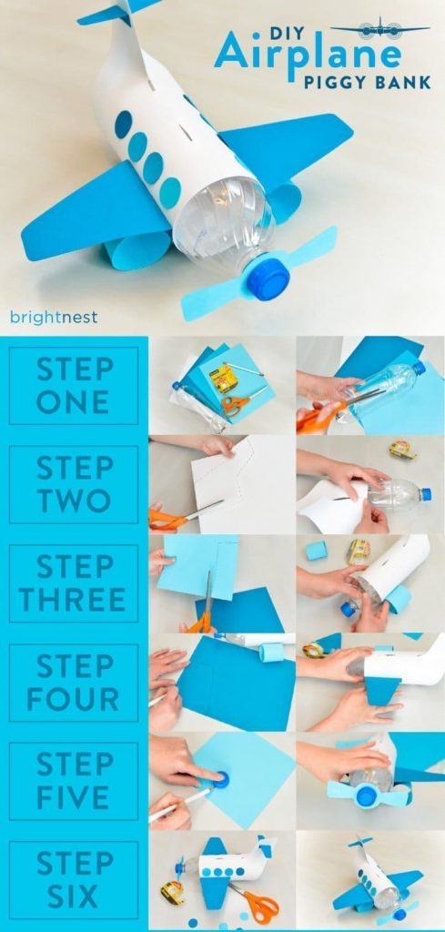 DIY Airplane Piggy Bank from Plastic Bottle