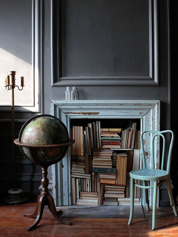 book display non-working fireplace
