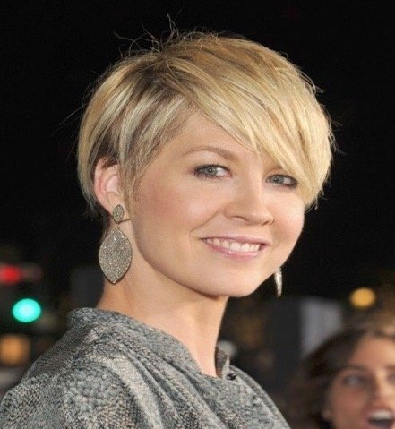 Blonde Straight Pixie Cut with Side Swept Bang