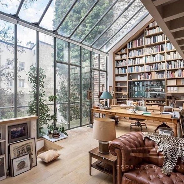 Library in a Home office  with Large window