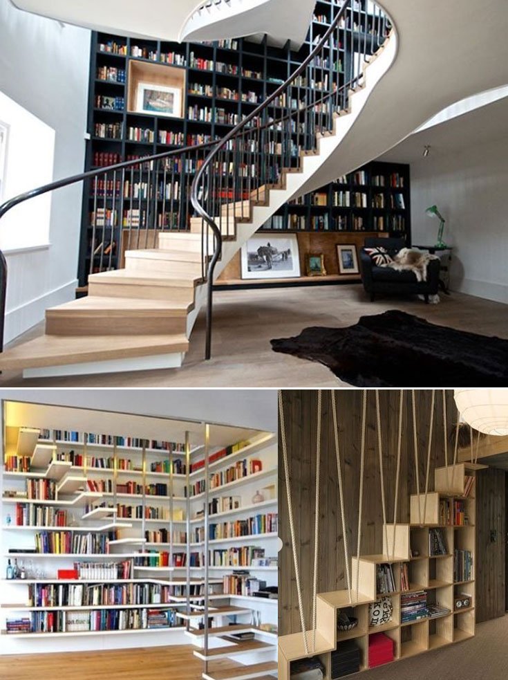 Home Library Design.Turn the stairs to Home library  