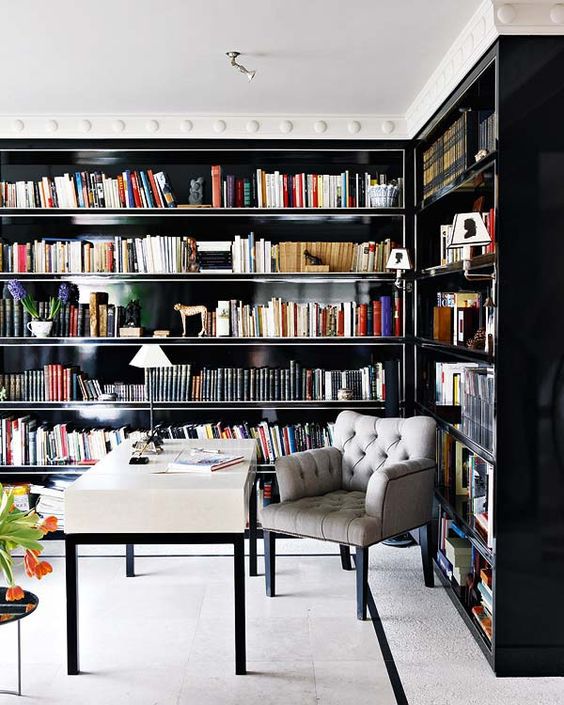 Elegant Library with Dramatic Shelves